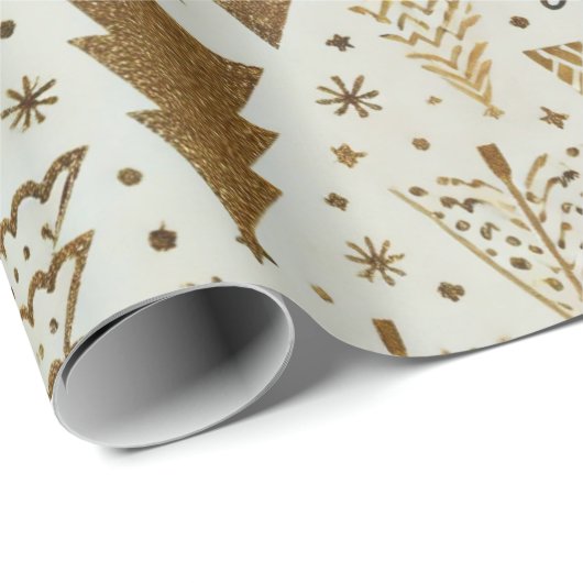 Modern goud en ivoor kerstboom cadeaupapier (Rol Hoek)