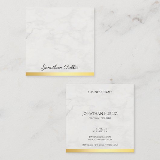 Modern Goud en Marmer Elegant Handschrift Tekst Vierkante Visitekaartje (Voorkant / Achterkant)