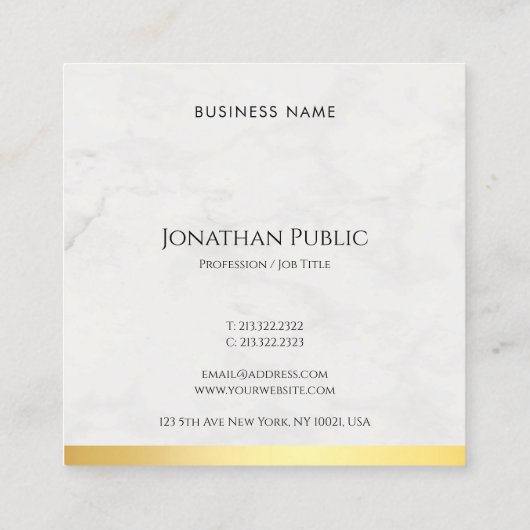 Modern Goud en Marmer Elegant Handschrift Tekst Vierkante Visitekaartje (Achterkant)