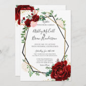 Modern Goud en Merlot Geometrische Bruiloft Uitnod Kaart (Voorkant / Achterkant)