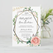 Modern Goud en Roze Geometrische Bruiloft uitnodig Kaart (Staand voorkant)