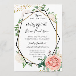 Modern Goud en Roze Geometrische Bruiloft uitnodig Kaart