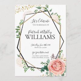 Modern Goud en Roze Geometrische Huwelijksreceptie Kaart