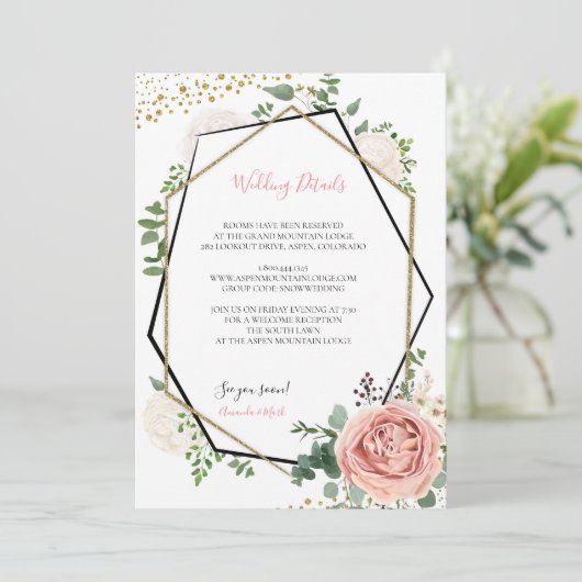 Modern Goud en Roze Geometrische Tussenvoegsel Kaa Kaart (Staand voorkant)