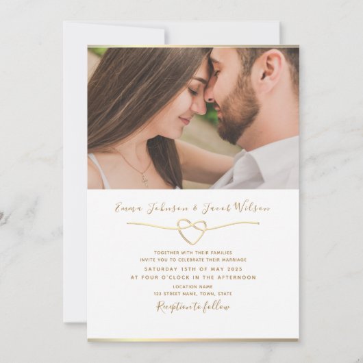 Modern Goud en Wit Foto Bruiloft Kaart (Voorkant)