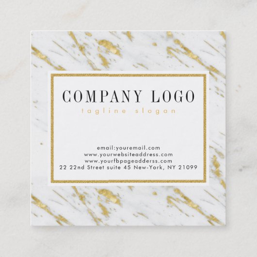Modern goud en wit marmeren steen vierkante visitekaartje (Achterkant)