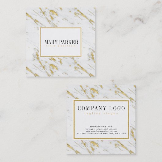 Modern goud en wit marmeren steen vierkante visitekaartje (Voorkant / Achterkant)