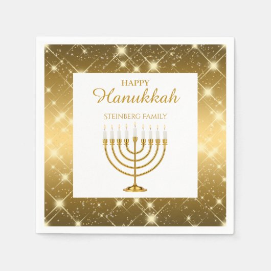 Modern Goud en Wit Menorah Joodse Chanoeka Servet (Voorkant)