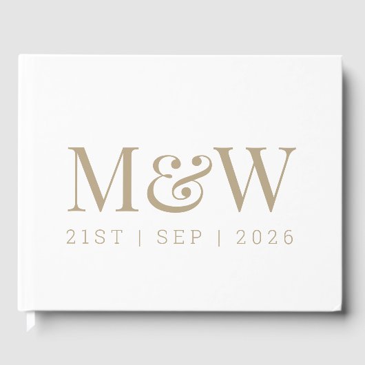 Modern Goud en Wit Monogram Bruiloft Gastenboek (Voorkant)