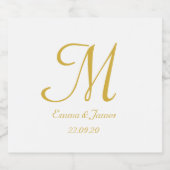 Modern Goud en Wit Monogram Bruiloft Sparkling Wijnetiket (Enkel label)