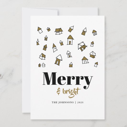 Modern Goud en Wit Vrolijk en Helder Kerstmis Feestdagenkaart (Voorkant)