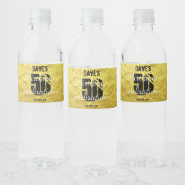 Modern Goud en Zwart 50th Any Age Verjaardag Waterfles Etiket
