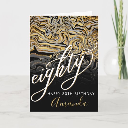 Modern goud en zwart 80ste verjaardag kaart (Voorkant)