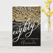 Modern goud en zwart 80ste verjaardag kaart (Gele Bloem)