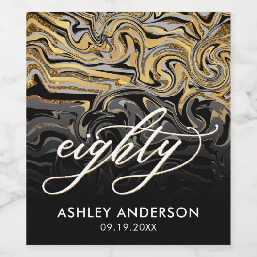 Modern goud en zwart 80ste verjaardag wijn etiket (Enkel label)