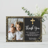 Modern Goud en Zwart Doop Dank u Kaarten (Staand voorkant)