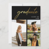 Modern Goud en Zwart Fotoafstudeerfeest Kaart (Voorkant)