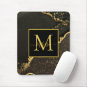Modern goud en zwart gemarmerd monogram muismat (Met muis)