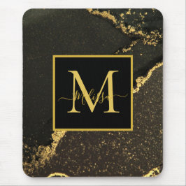 Modern goud en zwart gemarmerd monogram muismat