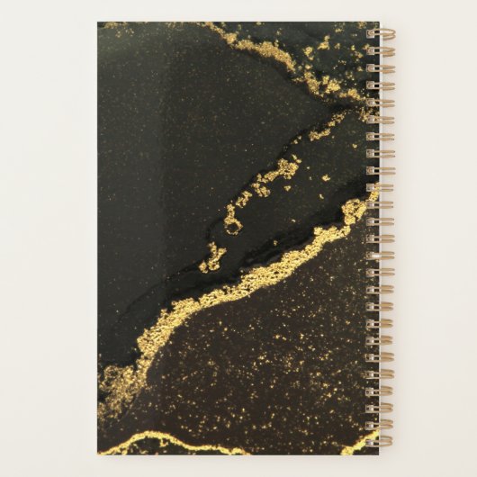 Modern goud en zwart gemarmerd monogram planner (Achterkant)