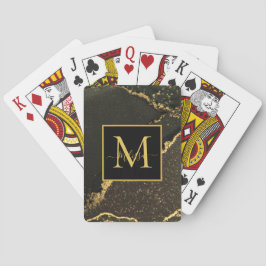 Modern goud en zwart gemarmerd monogram pokerkaarten