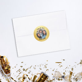 Modern Goud en Zwart Gezin Gelukkig Nieuwjaar Ronde Sticker