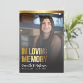 Modern goud en zwart vet foto begrafenisprogramma kaart (Staand voorkant)