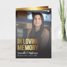 Modern goud en zwart vet foto begrafenisprogramma