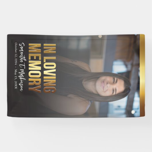 Modern goud en zwart vet foto begrafenisprogramma spandoek (Horizontaal)