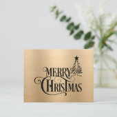 Modern goud en zwart vrolijk kerstscript feestdagenkaart (Staand voorkant)