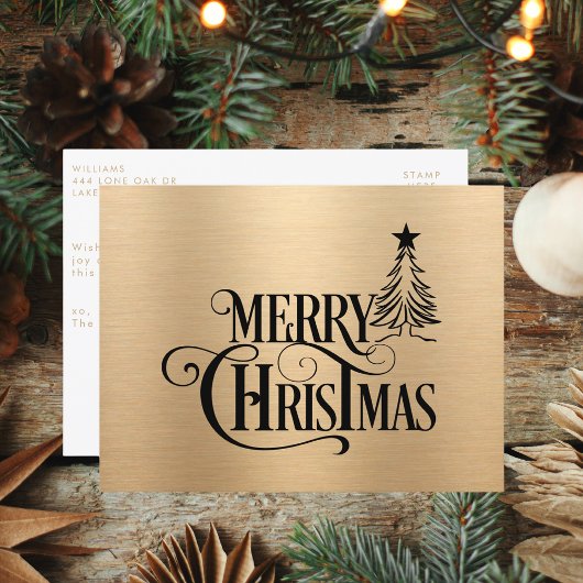 Modern goud en zwart vrolijk kerstscript feestdagenkaart