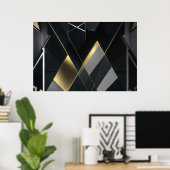 Modern Goud en Zwarte Abstracte Kunst Poster (Thuiskantoor)