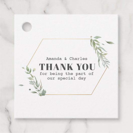 Modern Goud & Foliage Lijst Bedankjes Labels (Voorkant)