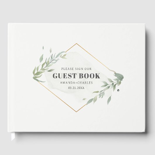 Modern Goud & Foliage Lijst Gastenboek (Voorkant)