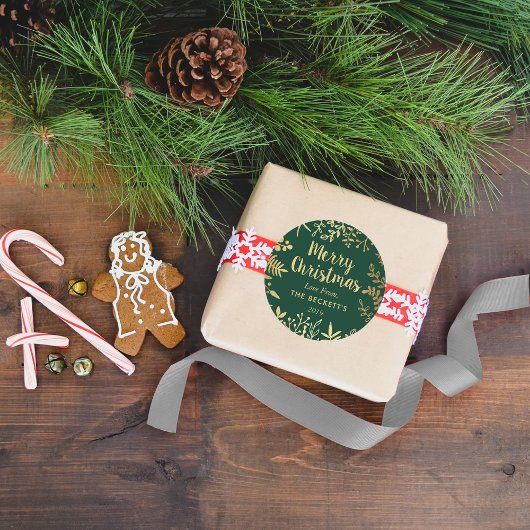 Modern Goud Folie Kerstblad Ronde Sticker