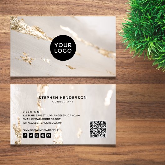 Modern goud folie logo, sociale media & QR-code Visitekaartje
