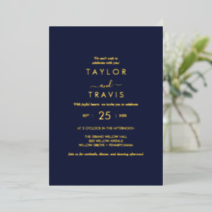 Modern Goud Folie Schrift Marineblauwe Informele Uitnodiging