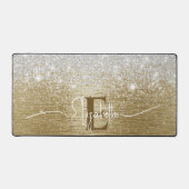 Modern Goud Geborsteld Metaal Zilver Glitter Monog Bureaumat (Voorkant)