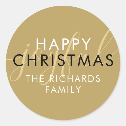 Modern Goud Gelukkig Kerstmis Chique Script Joyful Ronde Sticker (Voorkant)