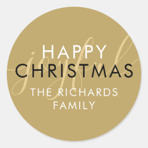 Modern Goud Gelukkig Kerstmis Chique Script Joyful Ronde Sticker