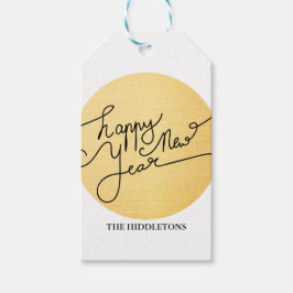 Modern Goud Gelukkig Nieuwjaar Typografie Cadeaulabel