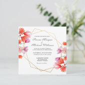 Modern Goud Geometrisch Koraal Wit Bloemen Bruilof Kaart (Staand voorkant)