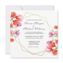 Modern Goud Geometrisch Koraal Wit Bloemen Bruilof