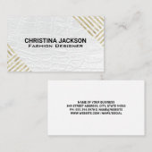 Modern goud gestreept patroon | wit leder visitekaartje (Voorkant / Achterkant)