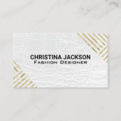 Modern goud gestreept patroon | wit leder visitekaartje (Voorkant)