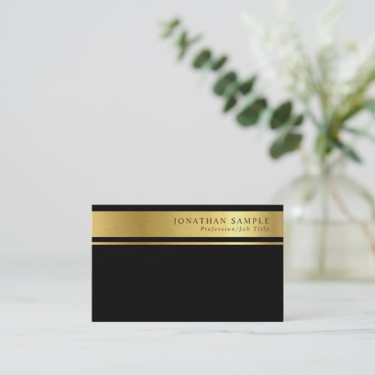 Modern Goud Gestreept Signature UV Matte Luxe Visitekaartje (Staand voorkant)