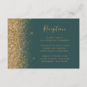 Modern Goud Glitter Donkergroen Bruiloft Receptie Informatiekaartje (Voorkant)