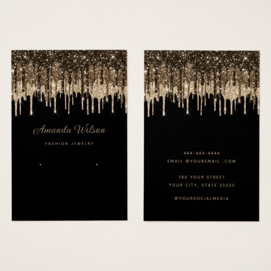 Modern goud Glitter Drips oorbel display kaart (Voorkant /achterkant)