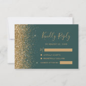 Modern Goud Glitter Edge Donkergroen RSVP Kaartje (Voorkant)