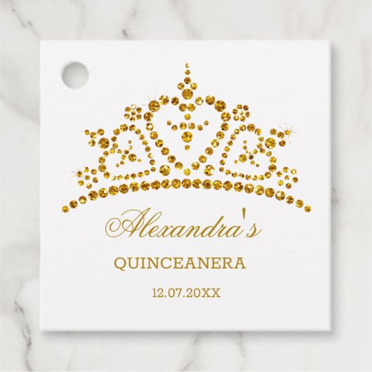 Modern goud glitter effect tiara Quinceanera Bedankjes Labels (Voorkant)